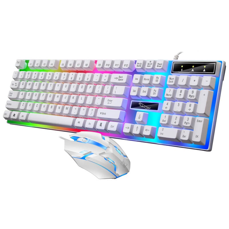Chasing Light Leopard G21B RGB Gaming Keyboard & Mouse Combo | Wired USB, Rainbow Backlit Mini Keyboard + 1000 DPI Mouse | PC / Laptop — Black or White, Wholesale Min. 2 Cartons
