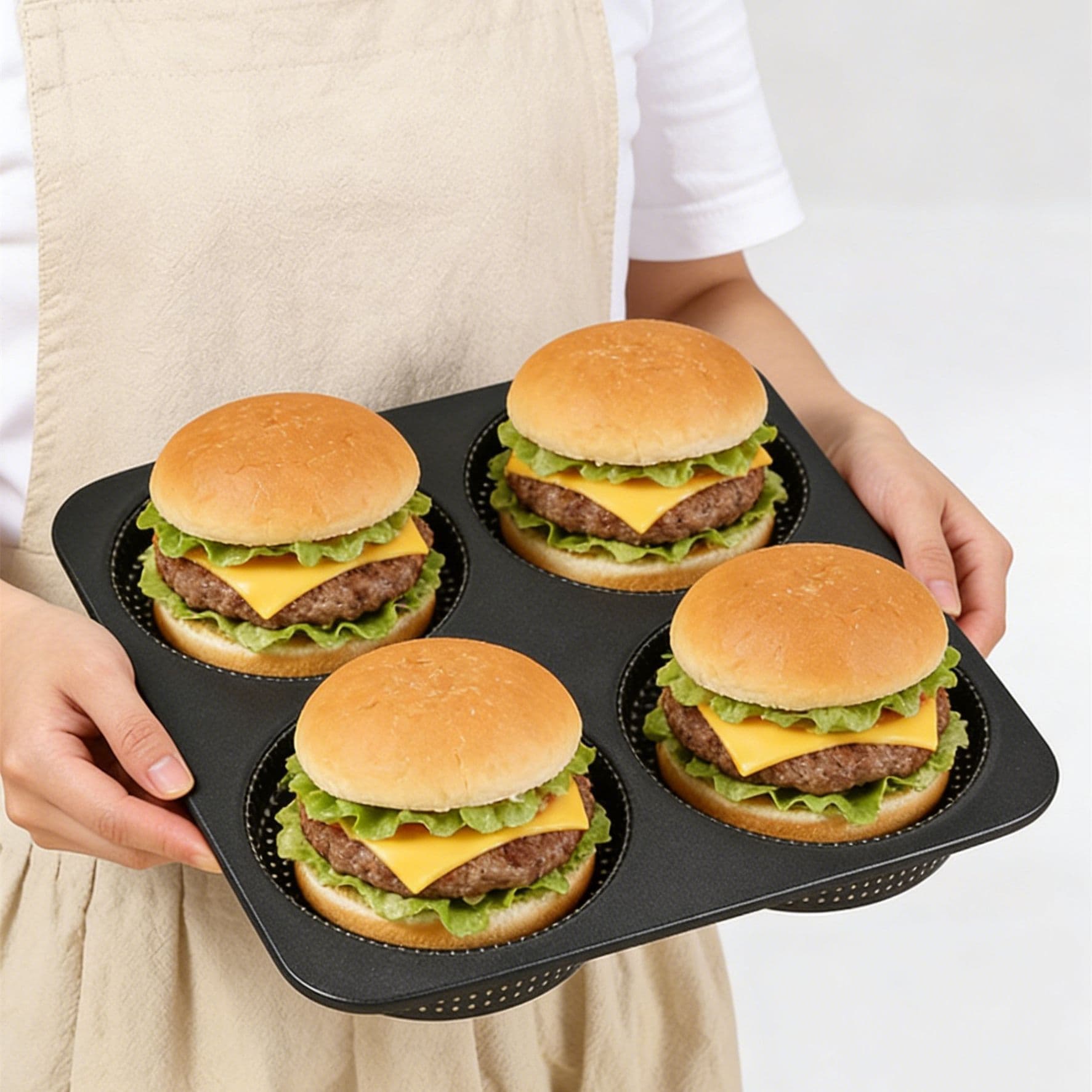 4-in-1 Perforated Non-Stick Bun Mould for Burger, Pineapple & European Bread 3