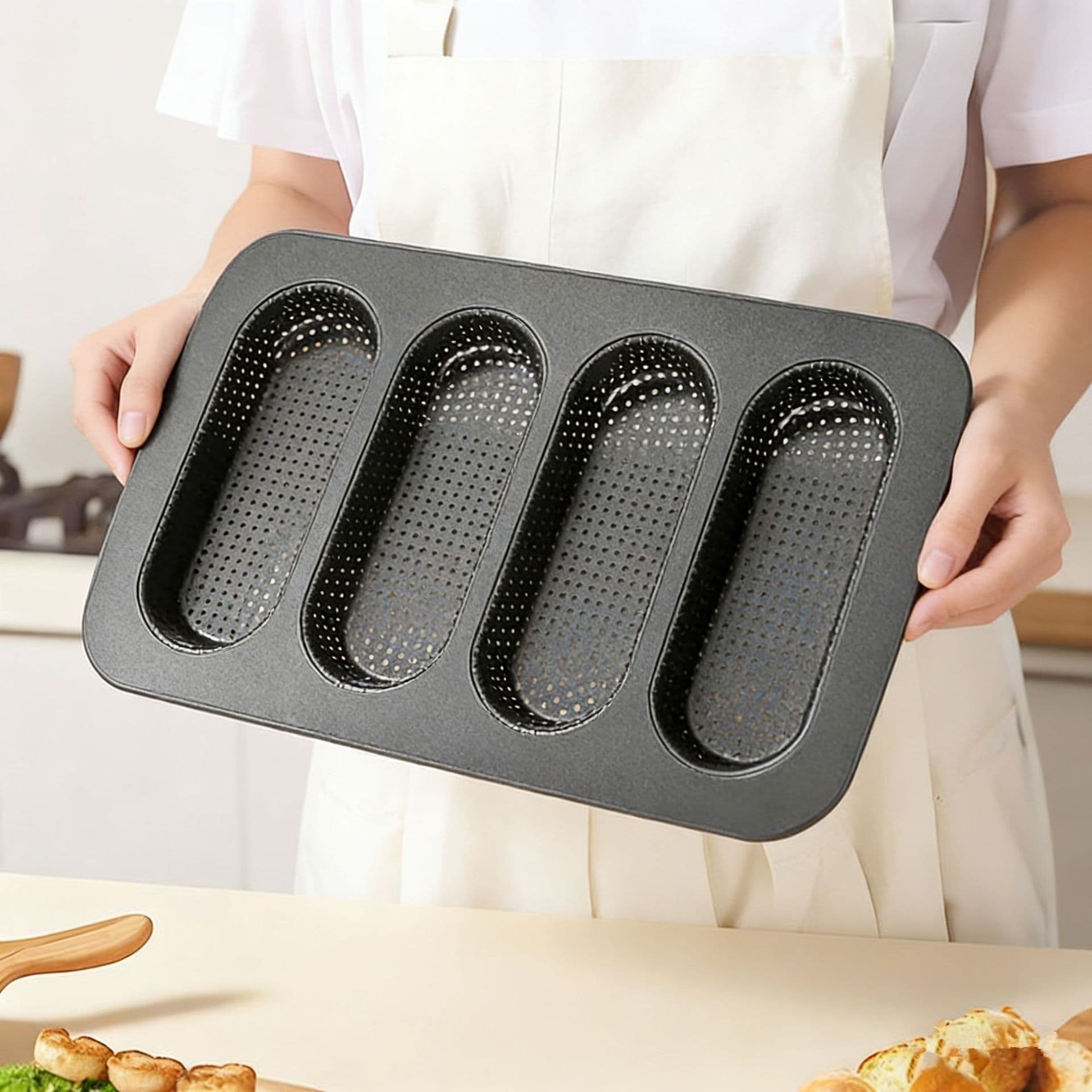 4-in-1 Perforated Non-Stick Bun Mould for Burger, Pineapple & European Bread 2