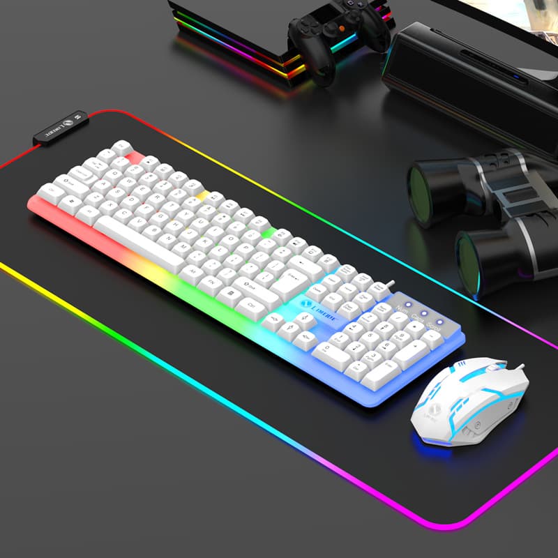Chasing Light Leopard G21B RGB Gaming Keyboard & Mouse Combo | Wired USB, Rainbow Backlit Mini Keyboard + 1000 DPI Mouse | PC / Laptop — Black or White, Wholesale Min. 2 Cartons 3