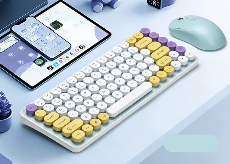 HK05 Wireless Keyboard & Mouse Combo | 85-Key Retro Round Keycap, 2.4G + Bluetooth Dual-Mode | PC / Mac / Tablet / Android — Wholesale Min. 1 Set 4