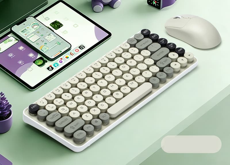 HK05 Wireless Keyboard & Mouse Combo | 85-Key Retro Round Keycap, 2.4G + Bluetooth Dual-Mode | PC / Mac / Tablet / Android — Wholesale Min. 1 Set