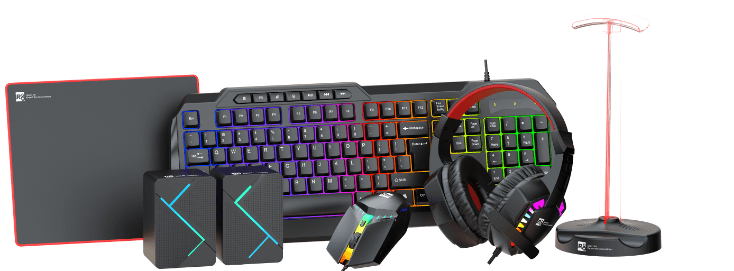R8 GWK1000 Wired Gaming Keyboard & Mouse & Mouse pad & Headset & Speaker & Headset Stand Combo En...