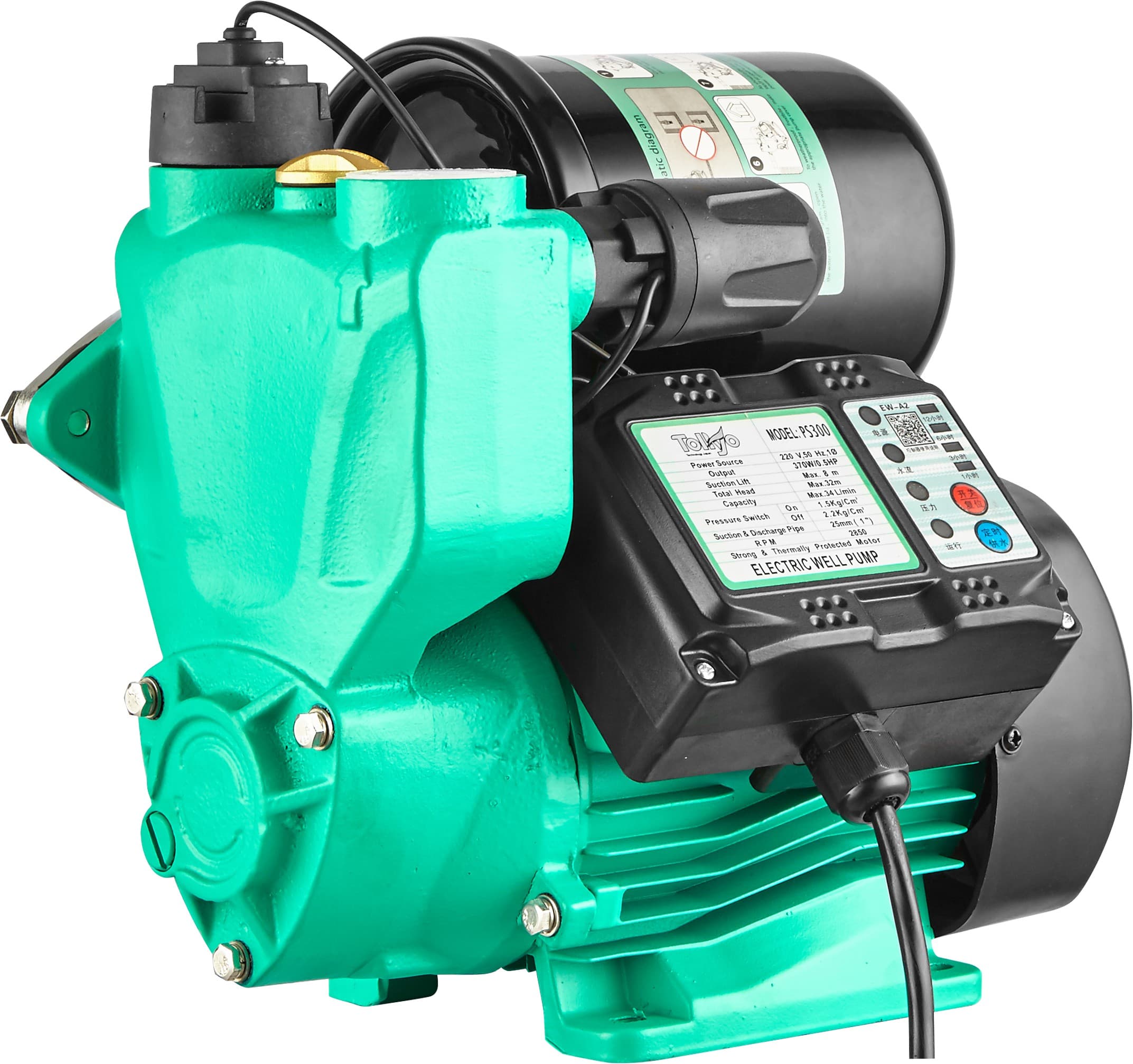 Tolkyo PS800 Smart Digital Smart Self-Priming Booster Pump, 1HP / 0.75KW, 2.8 m3/h, 45m Head, Stator ø110*160p