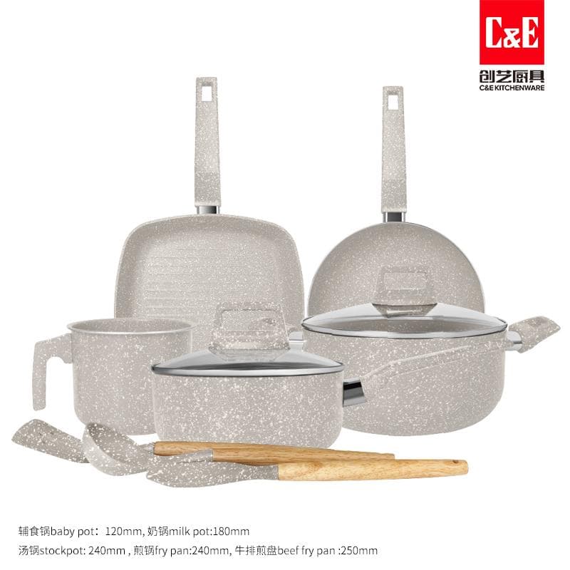 10pc Aluminium Cookware Set, Speckled Granite Finish