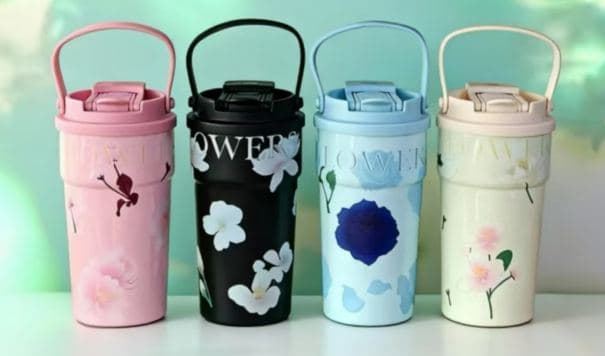 Diwangxin Rose Print Handled Coffee Cup, 520ml
