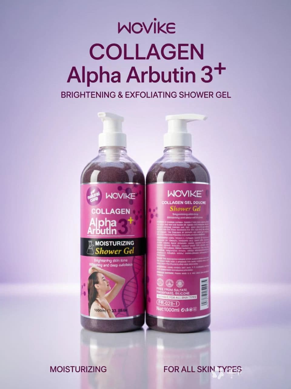 WOVIKE FR026-1 Collagen Alpha Arbutin 3+ Brightening Shower Gel, 1000ml