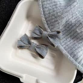 Denim Bow Hair Clips, Blue