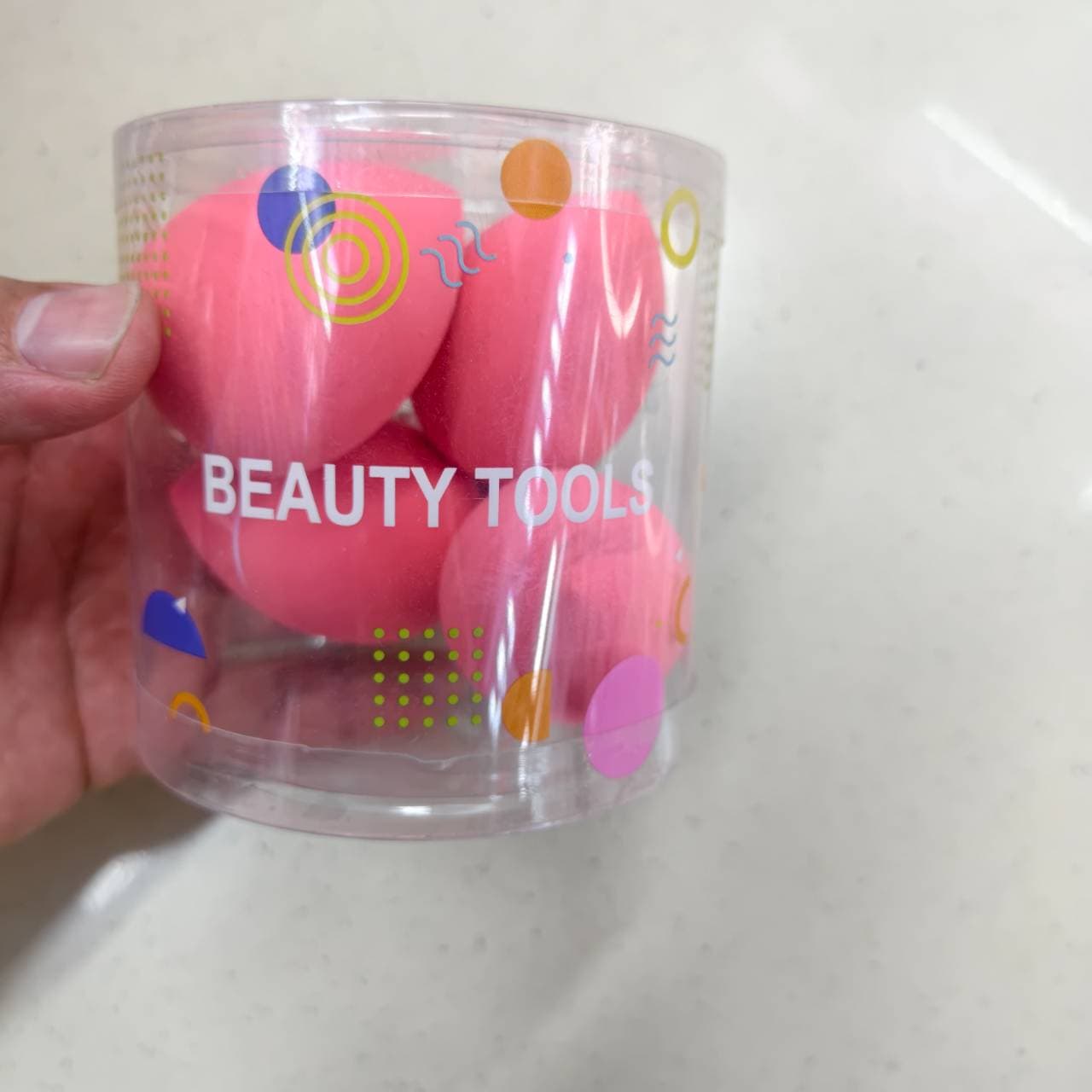 Pink Makeup Sponge Set, 4 Pieces in a Clear Cylinder Case