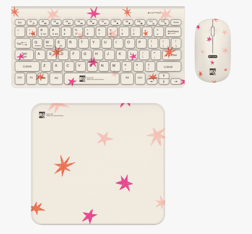 R8 GT107 Wireless 2.4G+BT Keyboard & Mouse & Mouse pad Combo English & Spanish layout