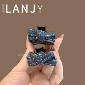 Denim Bow Claw Clip, Blue