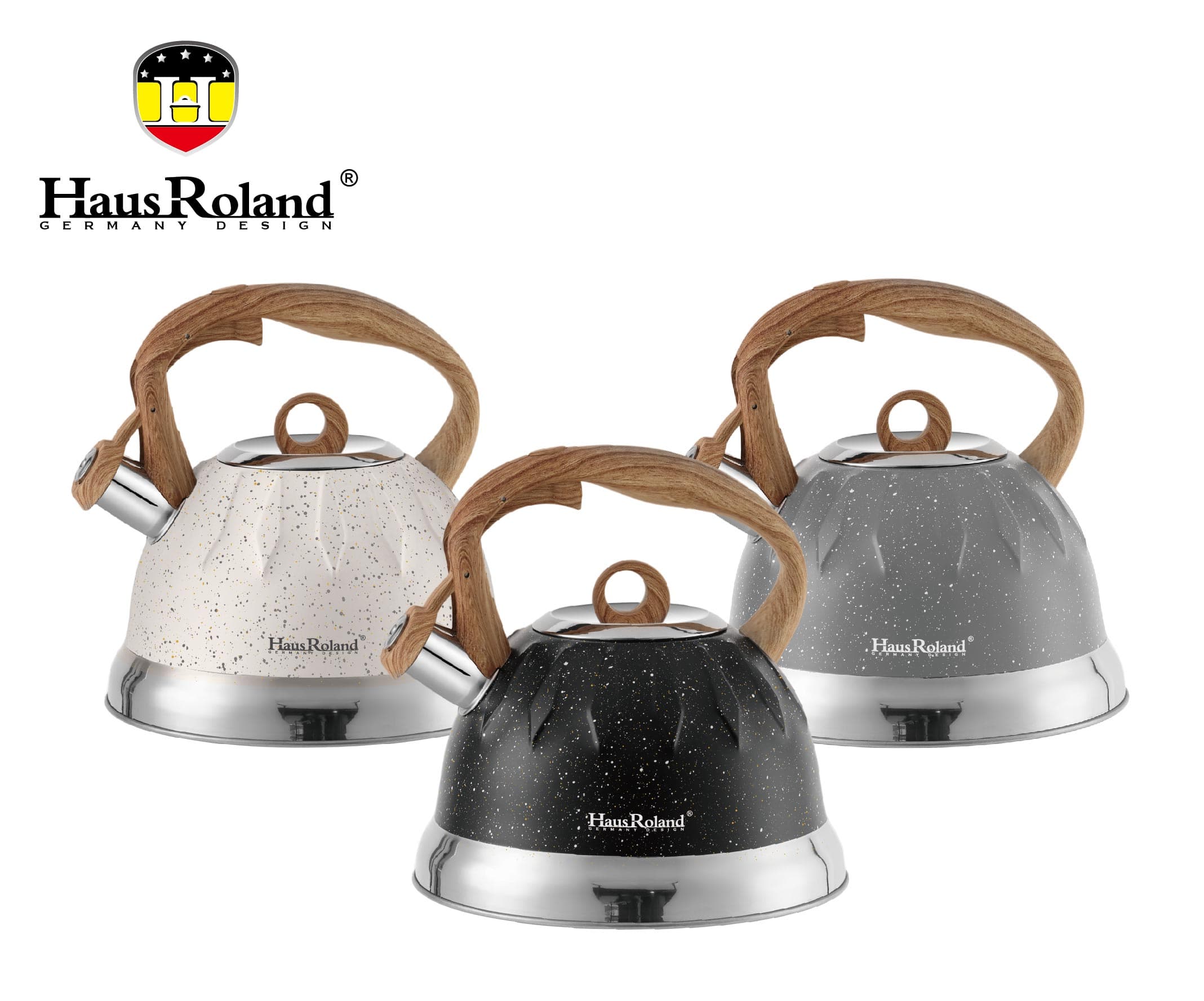 HausRoland Whistling Stovetop Kettle with Wood-Grain Handle