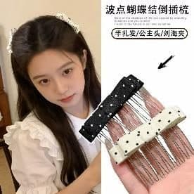 Polka Dot Bow Hair Comb, Black and Cream