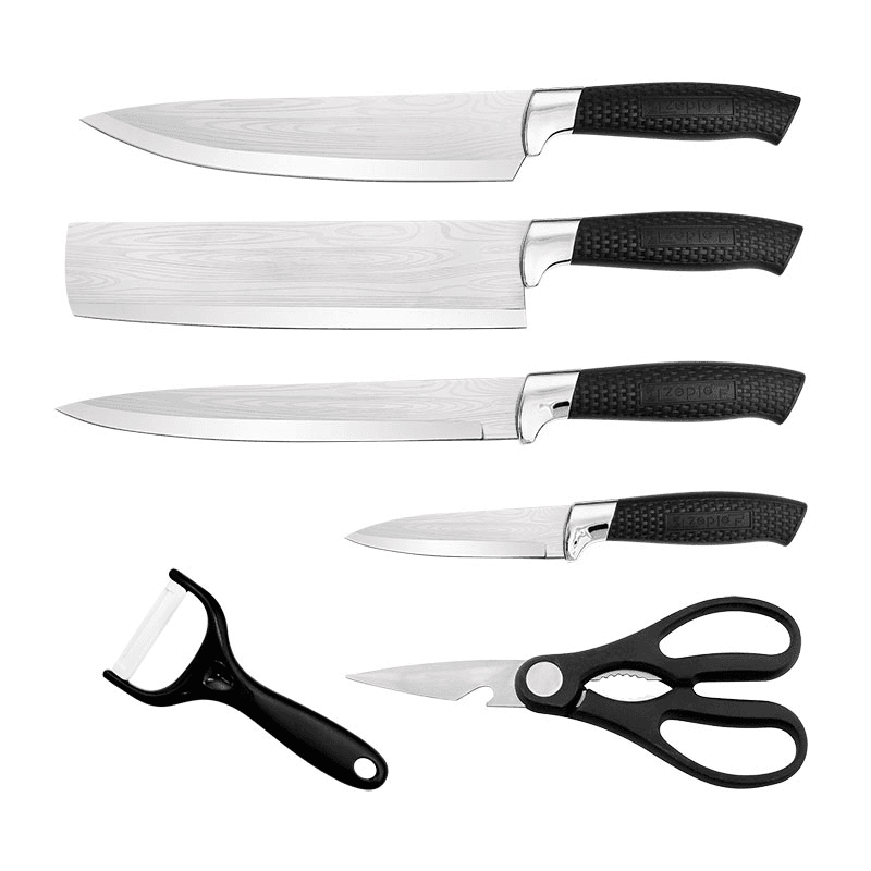 6-Piece Kitchen Knife Set with Peeler and Scissors, Black Handles