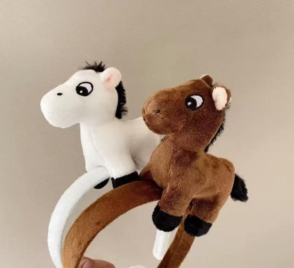Horse Plush Headband, White and Brown
