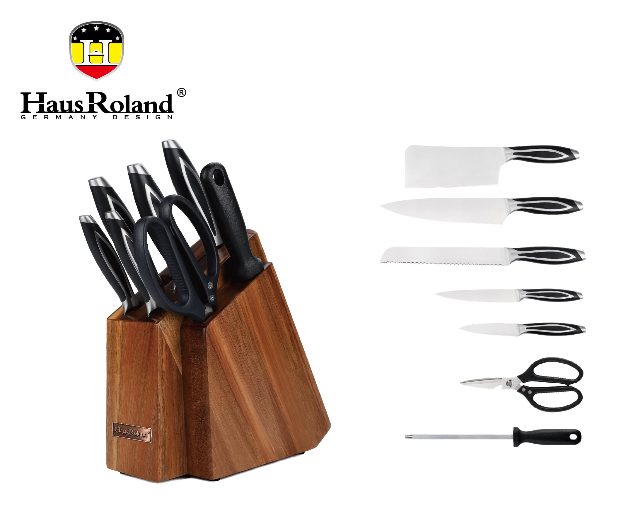 6-Piece Kitchen Knife Set with Scissors, Sharpener and Acacia Block