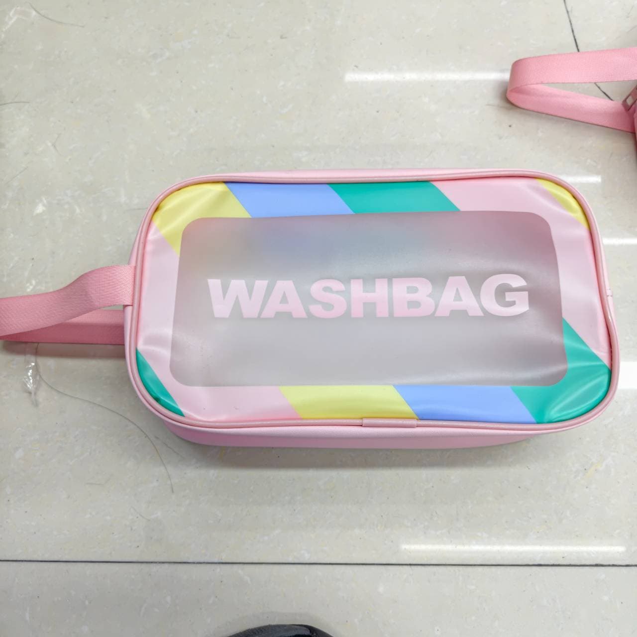 Striped PU Travel Wash Bag with Frosted Window, Large