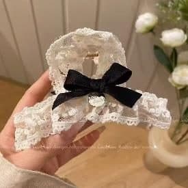 Lace Claw Clip with Black Bow