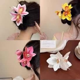Orchid Flower Hair Clips, Pink and Yellow