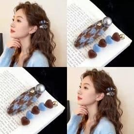 Beaded Heart Hair Clips, Brown and Blue