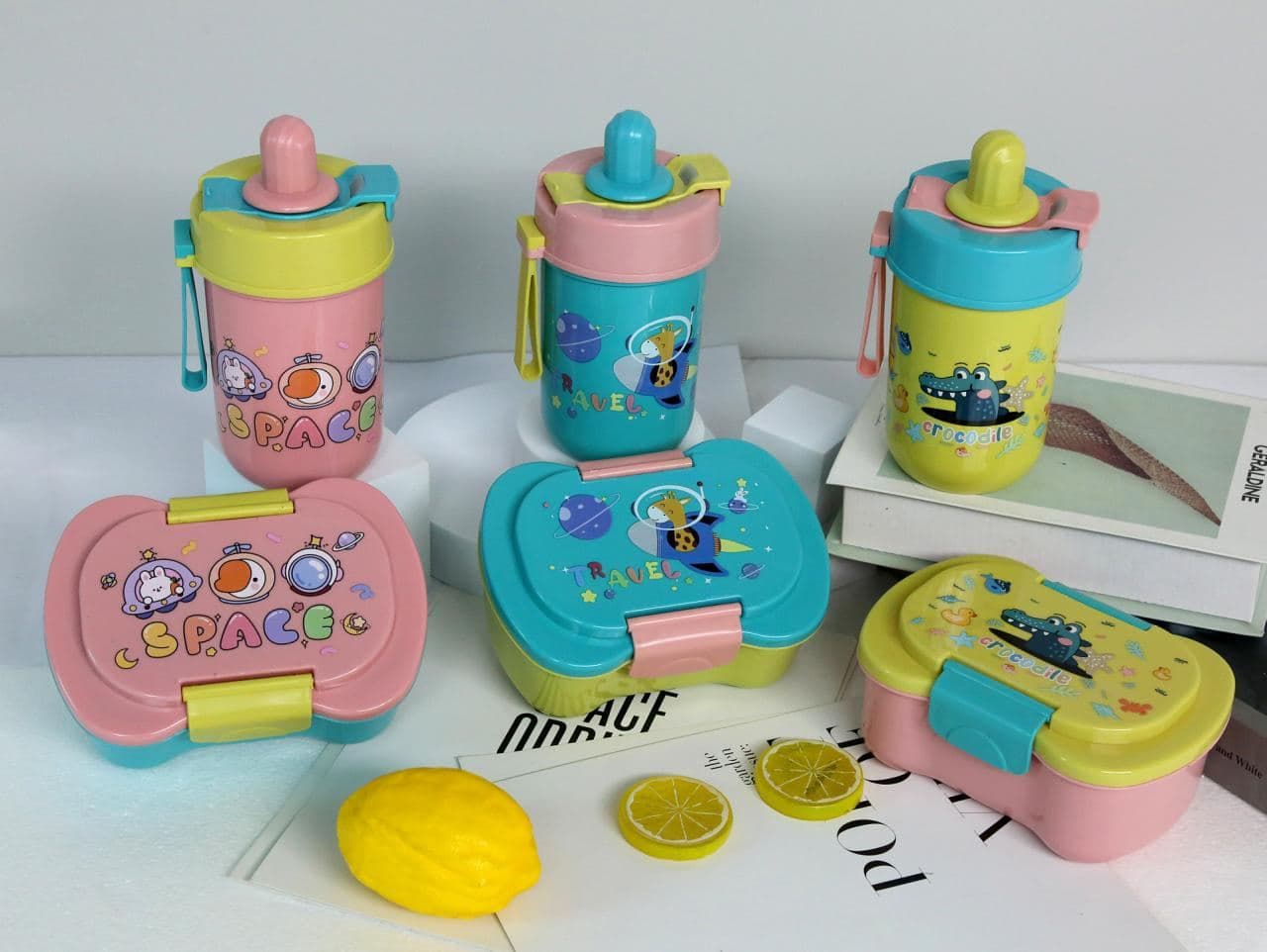 Space Print Kids Lunch Box and Water Bottle Set, 90 pcs/carton