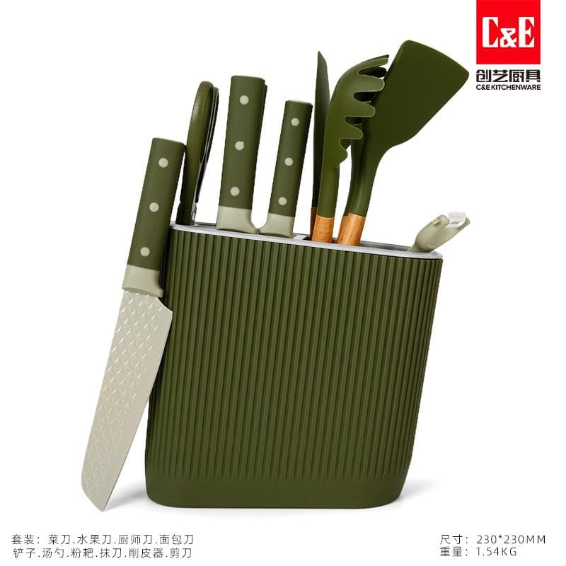 GA-13633 11pc Knife and Kitchen Tool Set with Slotted Block