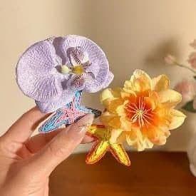 Orchid and Starfish Hair Clips, Purple and Orange