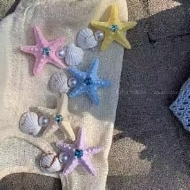 Starfish and Shell Hair Clips, Pastel