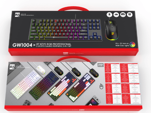 R8 GW1004 84 Keys Wired Keyboard and Mouse Combo RGB Lighting English & Arabic layout