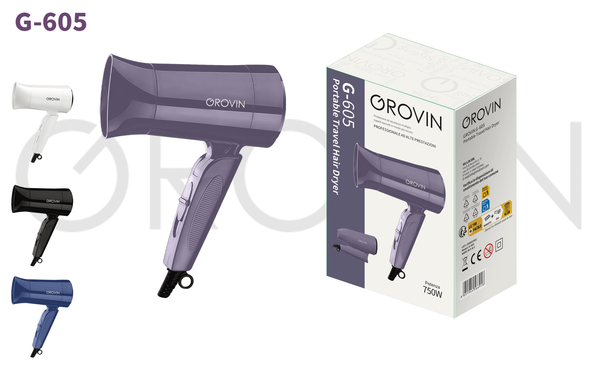 GROVIN G-605 Foldable Travel Hair Dryer