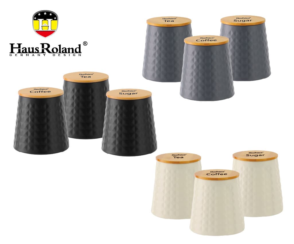 HausRoland 3-Piece Tapered Steel Canister Set with Bamboo Lids