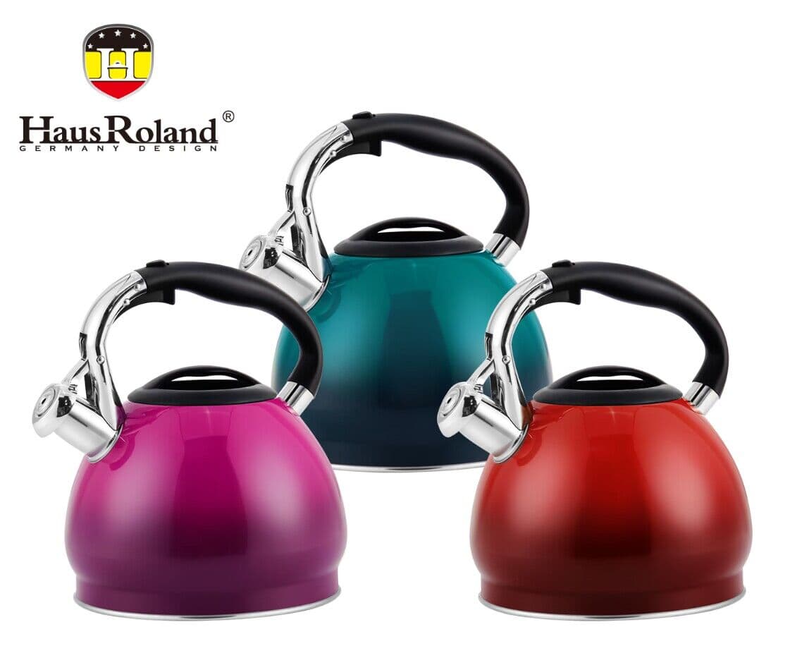 HausRoland Whistling Stovetop Kettle with Black Handle, Coloured