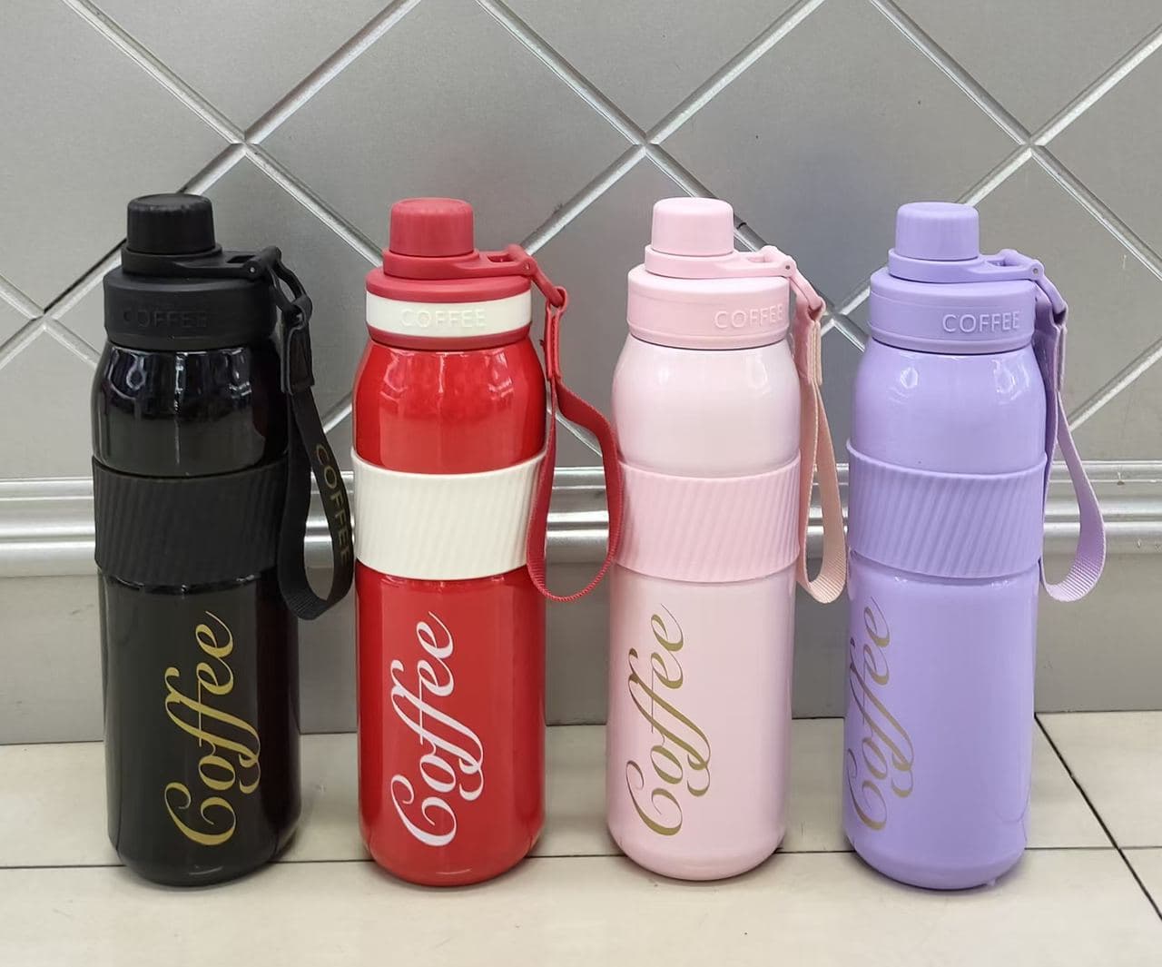 Diwangxin Coffee Script Sports Bottle with Grip Band, 600ml