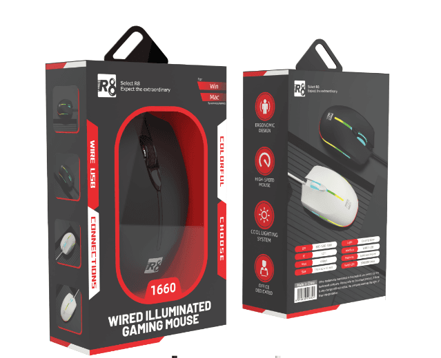 R8 1660 4D Wired Mouse, 800-1200-1600 DPI