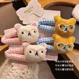 Bear and Cat Hair Ties with Glasses, Gingham
