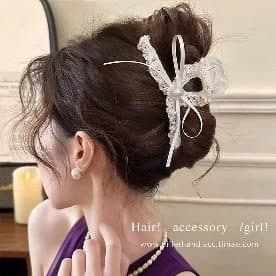 Lace Bow Hair Clip, White