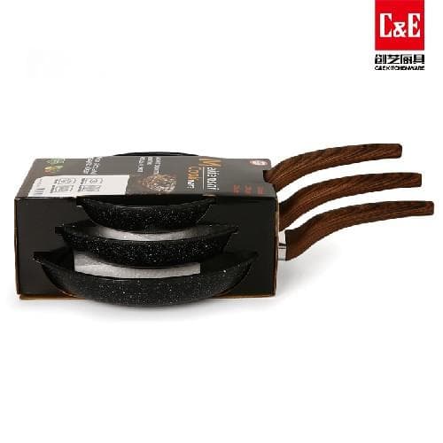 3pc Iron Frying Pan Set, Speckled Finish, 22/26/30cm