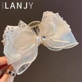 Lace Bow Claw Clip with Crystal, Cream