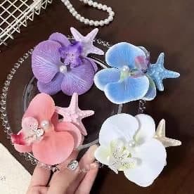 Orchid and Starfish Hair Clip, Purple and Blue