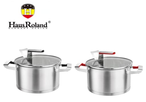 HausRoland HR143-5 Stainless Steel Casserole Pair with Glass Lids, Large