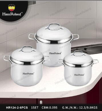 HausRoland HR124-2 6-Piece Stainless Steel Stockpot Set with Domed Lids
