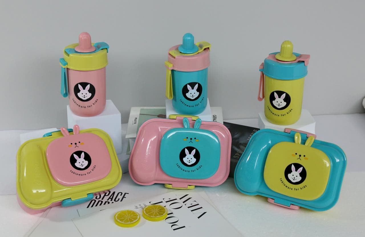 Bunny Shaped Kids Lunch Box and Water Bottle Set, 120 pcs/carton