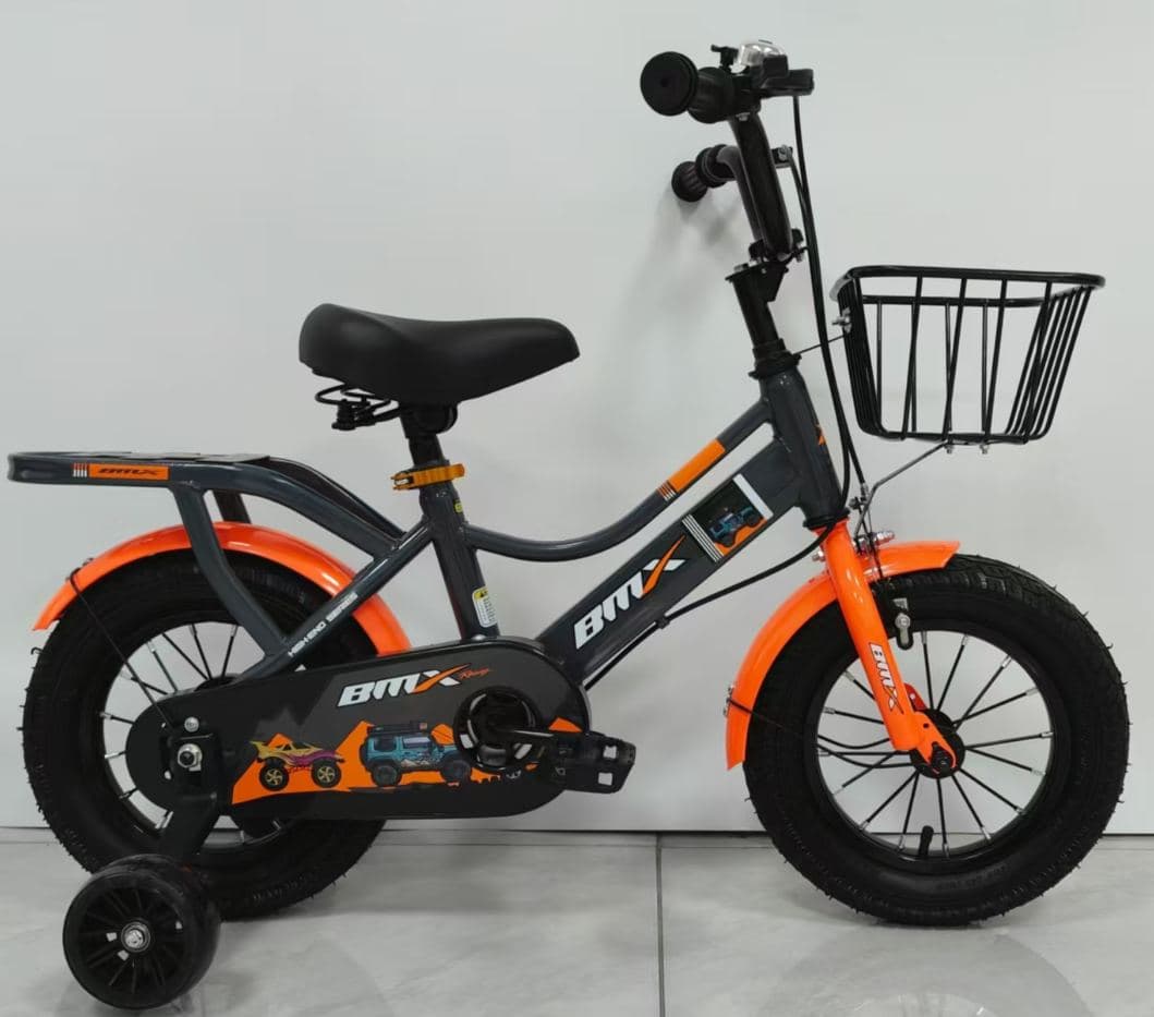 BMX X Kids Bike with Rear Rack, Grey and Orange