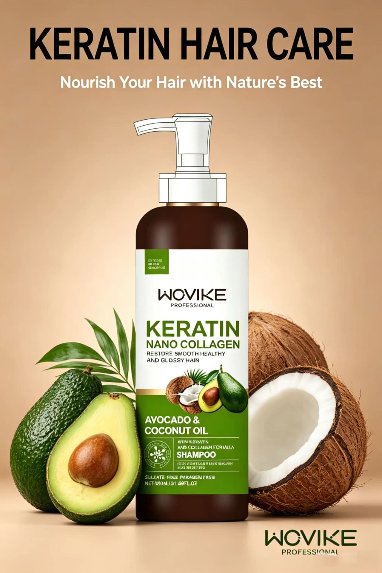 WOVIKE FR027-2 Avocado+Coconut Shampoo, 800ml