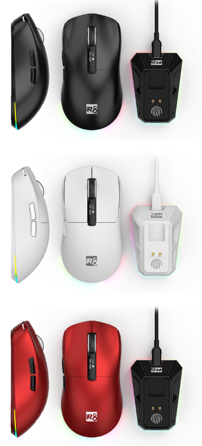 R8 G324 5D Wired & 2.4G & BT Rechargeable Gaming Mouse with LED Screen Display