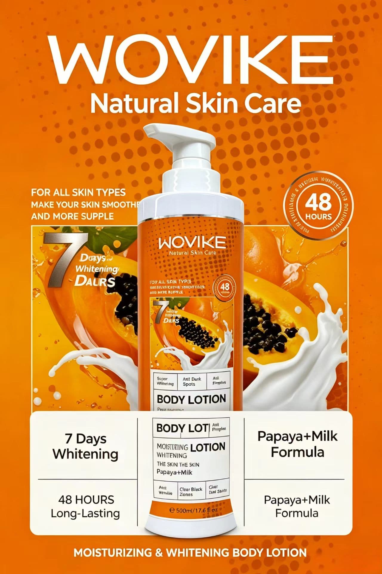 WOVIKE FR011-3 Milk+Papaya Body Lotion, 500ml