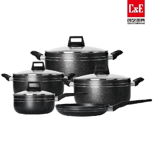 9pc 2.2mm Aluminium Cookware Set with Glass Lids, 20/24/26/28cm