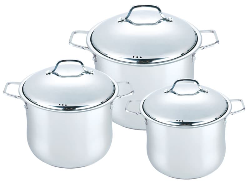 Stainless Steel Stockpot Set with Domed Lids, Three Sizes