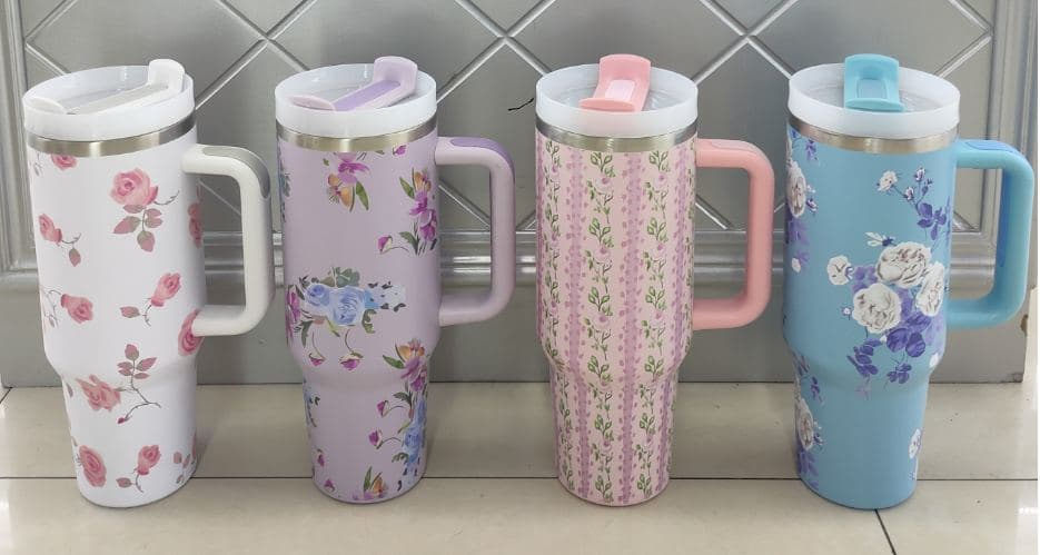 Diwangxin Floral Print Car Tumbler with Handle, 1200ml