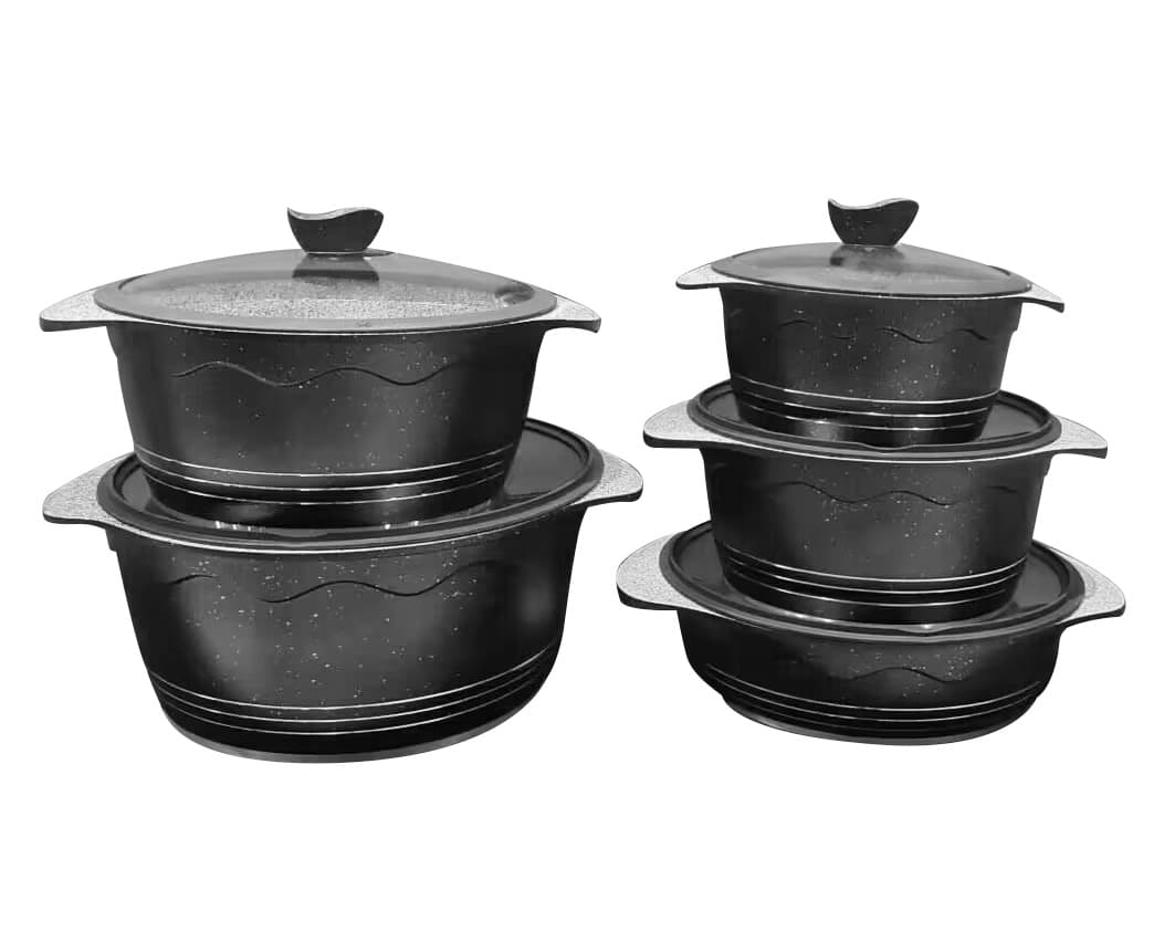 Black Granite Casserole Set with Glass Lids